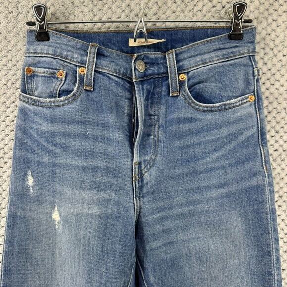 Levis Jeans Women 25 Blue Medium Wash Denim Stretch Wedgie Button Fly Skinny - Picture 4 of 16